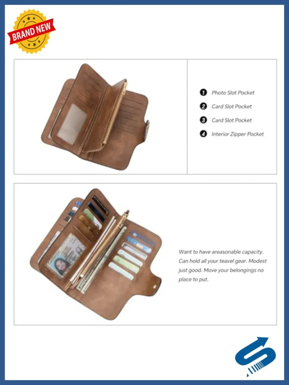 RFID Blocking Bifold Wallet with ID Window, Synthetic Leather, 14 Card Slots,
